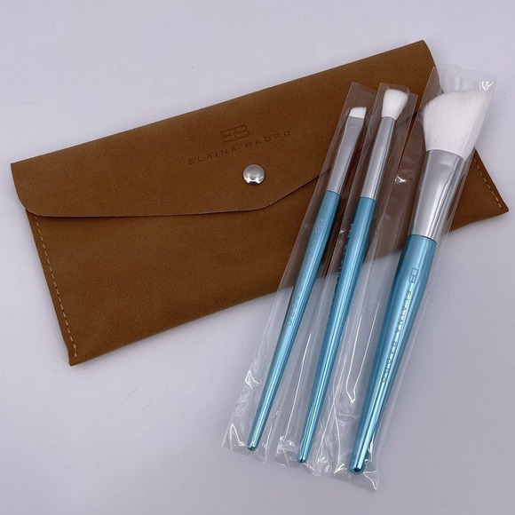 Elaina Badro 3 Eye Makeup Brushes w Pouch 2 Piece Luxury Beauty Sponge Set NEW - Picture 2 of 11
